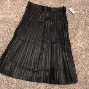 Black Leather Midi pleated skirt
